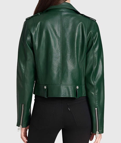 Women’s Green Genuine Leather Biker Jacket