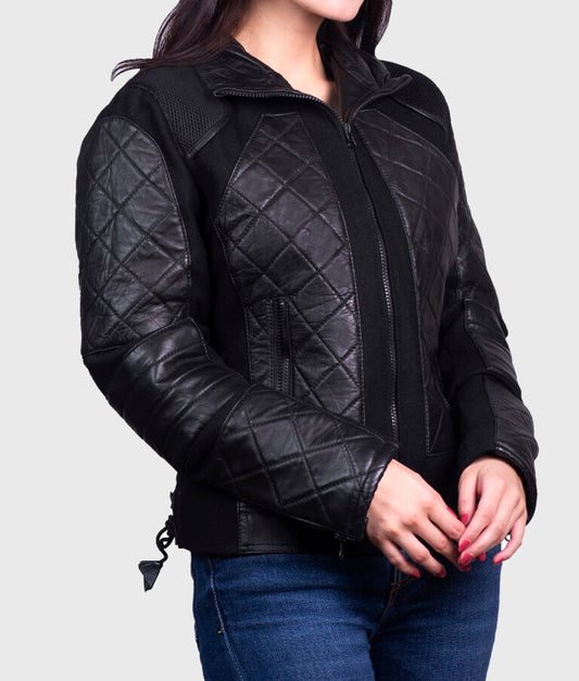 Women’s Black Quilted Genuine Leather Jacket