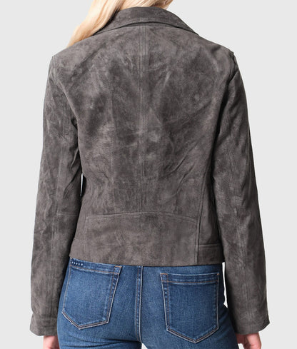 Women’s Grey Suede Leather Biker Jacket