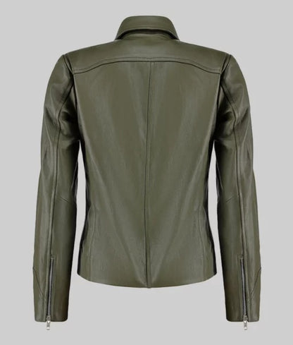 Women’s Green Moto Asymmetrical Double Rider Leather Jacket