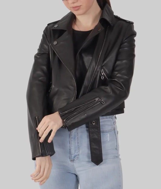 Women’s Classic Black Biker Leather Jacket