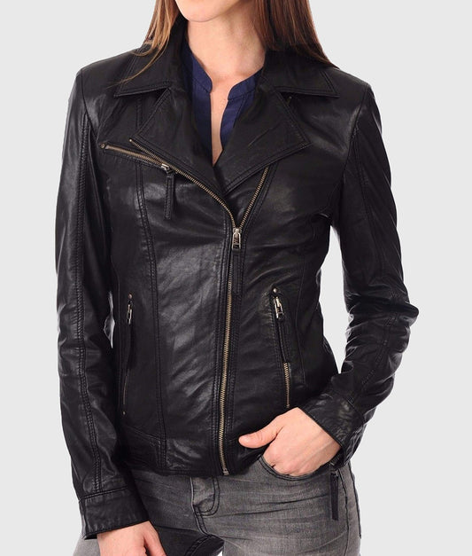 Women’s Black Double Rider Biker Leather Jacket