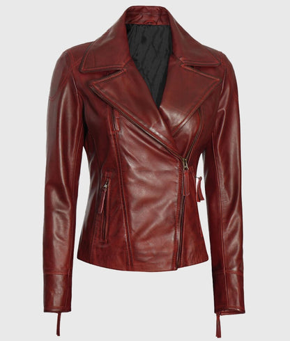 Women’s Red Double Rider Biker Leather Jacket