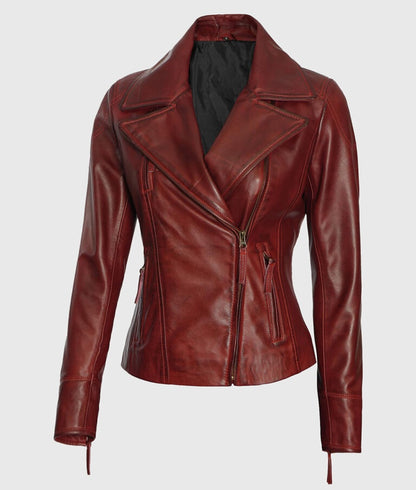 Women’s Red Double Rider Biker Leather Jacket