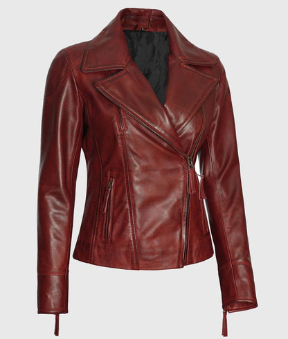 Women’s Red Double Rider Biker Leather Jacket
