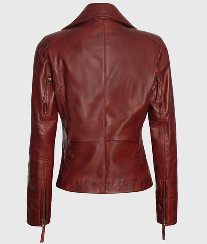 Women’s Red Double Rider Biker Leather Jacket