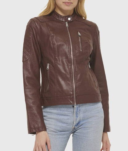 Women’s Brown Quilted Moto Café Racer Biker Leather Jacket
