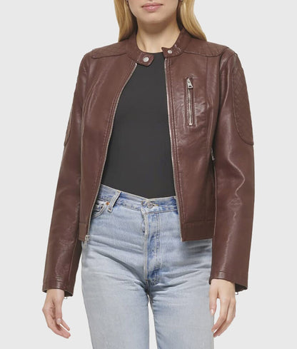 Women’s Brown Quilted Moto Café Racer Biker Leather Jacket
