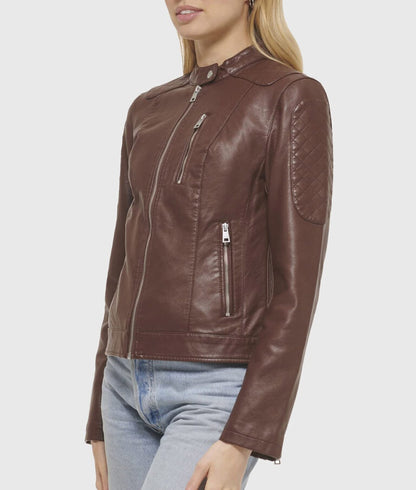 Women’s Brown Quilted Moto Café Racer Biker Leather Jacket