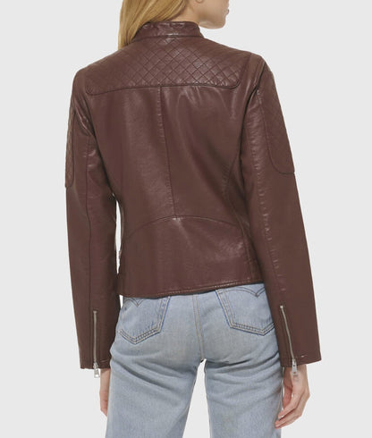 Women’s Brown Quilted Moto Café Racer Biker Leather Jacket
