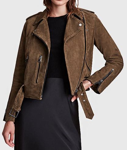 Women’s Brown Suede Biker Leather Jacket