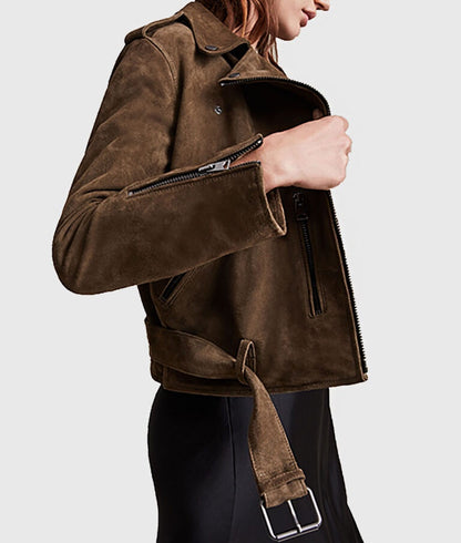 Women’s Brown Suede Biker Leather Jacket
