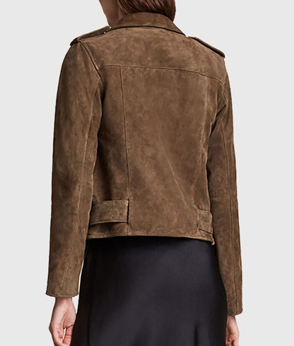 Women’s Brown Suede Biker Leather Jacket