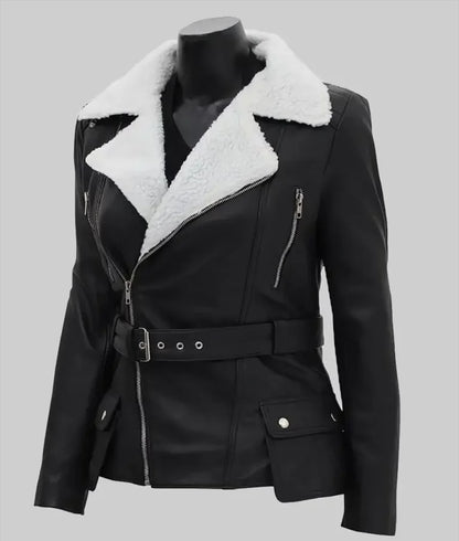 Women’s Black Shearling Biker Leather Jacket