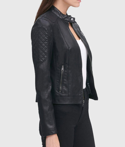 Women’s Black Quilted Moto Café Racer Biker Leather Jacket