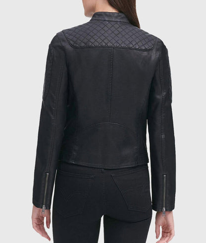 Women’s Black Quilted Moto Café Racer Biker Leather Jacket