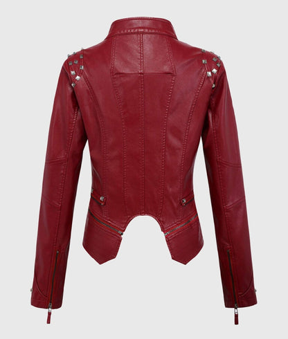 Women’s Red Studded Biker Leather Jacket