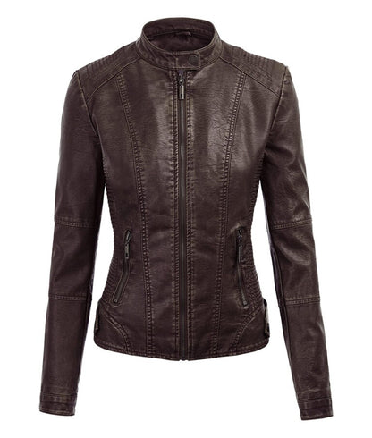 Women’s Brown Detachable Hooded Leather Jacket