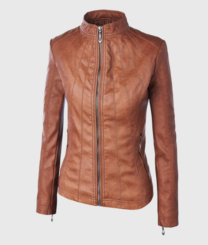 Women’s Tan Moto Biker Leather Jacket