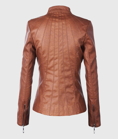 Women’s Tan Moto Biker Leather Jacket