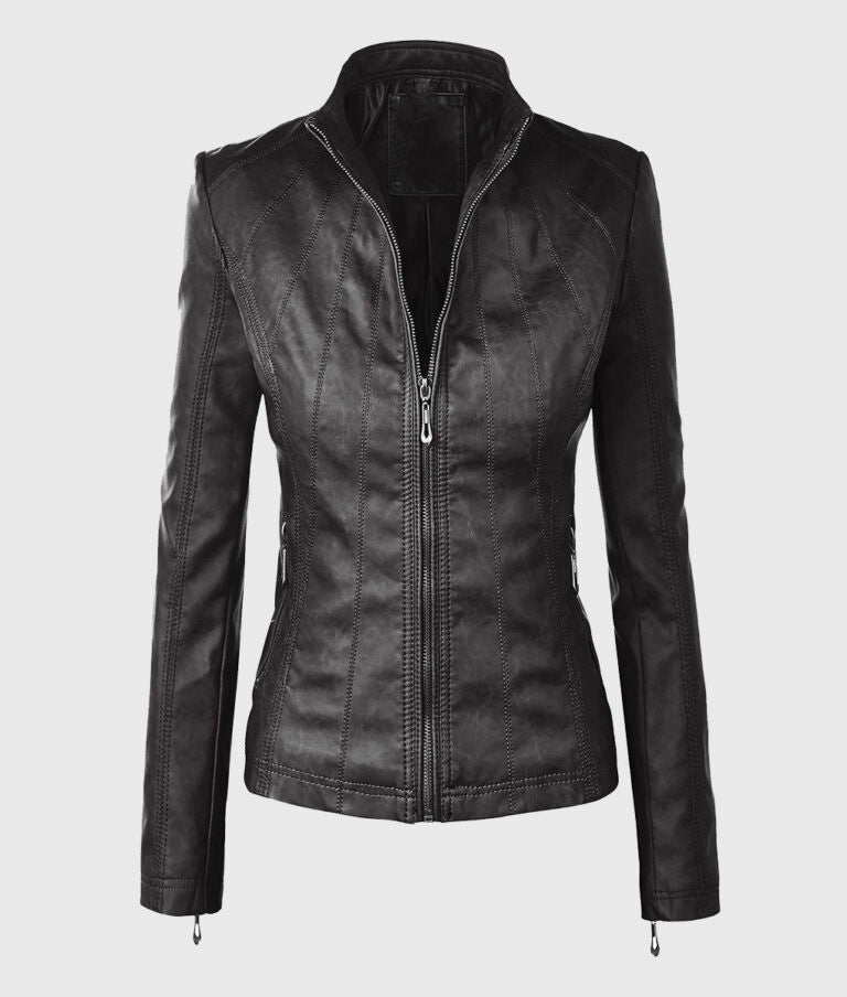 Women’s Black Moto Biker Leather Jacket
