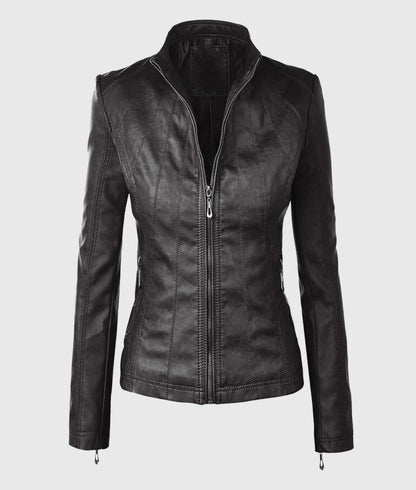 Women’s Black Moto Biker Leather Jacket