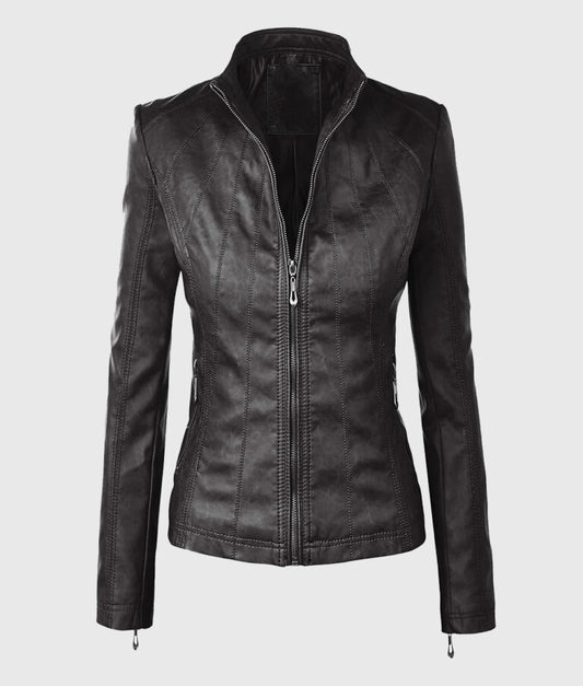Women’s Black Moto Biker Leather Jacket