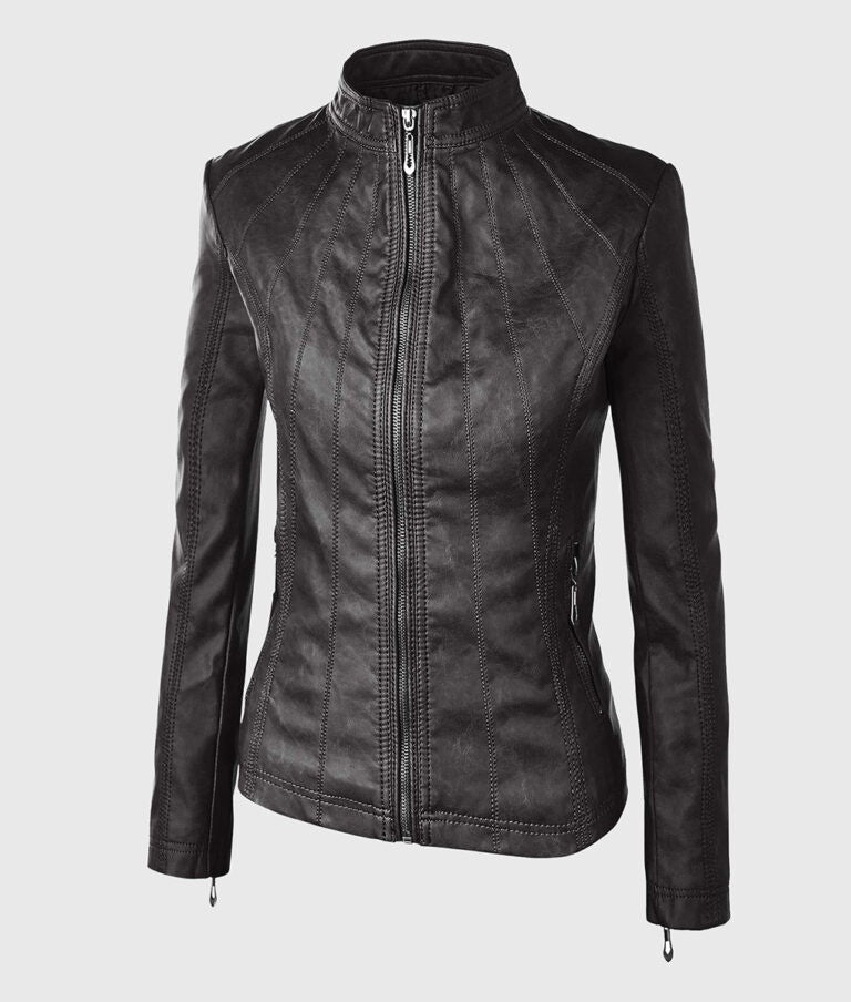 Women’s Black Moto Biker Leather Jacket