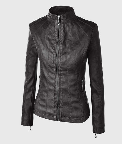 Women’s Black Moto Biker Leather Jacket