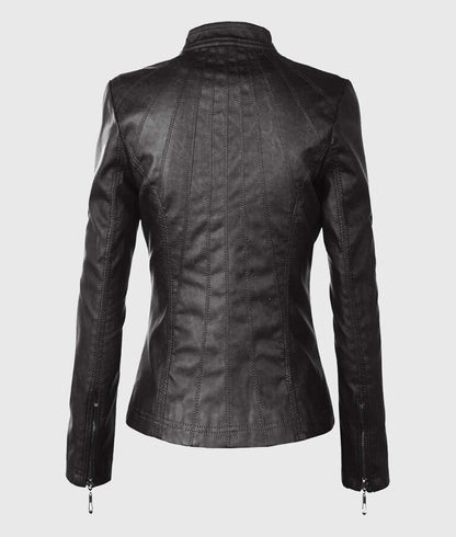 Women’s Black Moto Biker Leather Jacket