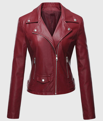 Women’s Red Double Rider Biker Leather Jacket