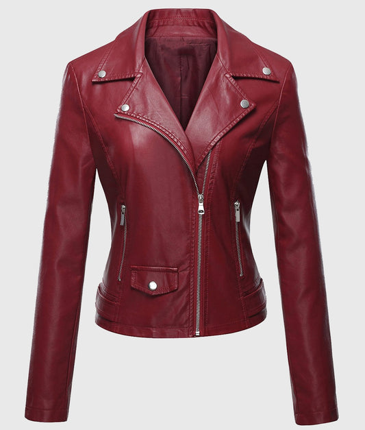 Women’s Red Double Rider Biker Leather Jacket