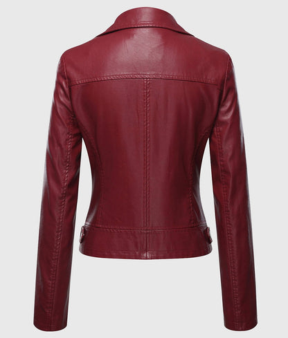 Women’s Red Double Rider Biker Leather Jacket