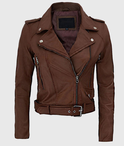Women’s Brown Biker Leather Jacket