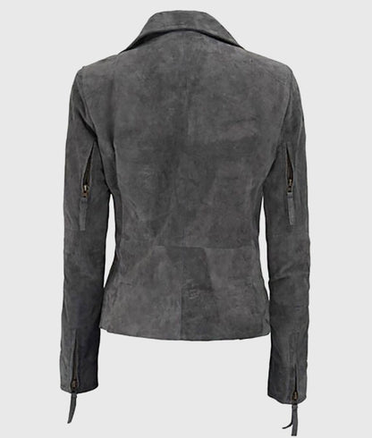 Women’s Elegant Grey Suede Leather Moto Jacket