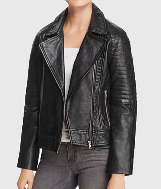 Women’s Edgy Black Leather Moto Jacket