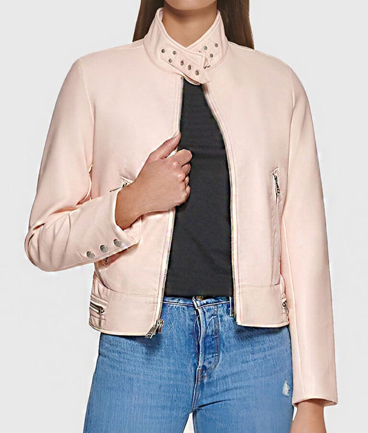 Women’s Vibrant Pink Real Leather Biker Jacket