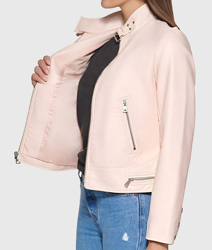 Women’s Vibrant Pink Real Leather Biker Jacket
