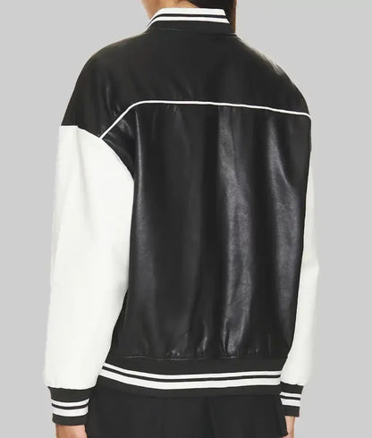 Women’s Retro Black & White Varsity Bomber in Leather