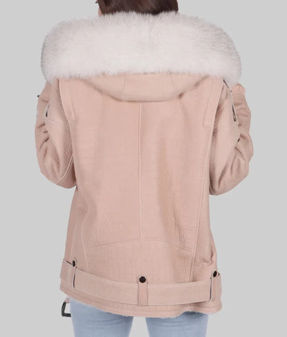 Women’s Pink Shearling B-3 Bomber Leather Jacket
