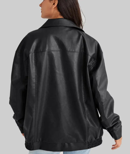Women’s Black Oversized Leather Bomber Jacket