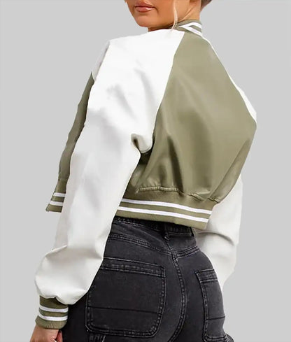 Women’s Green and White Varsity Jacket in Real Leather