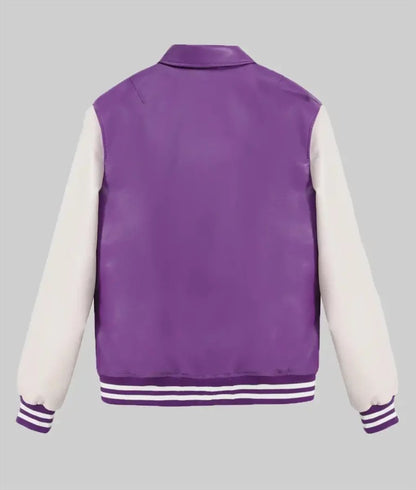 Women’s Purple and White Leather Varsity Jacket