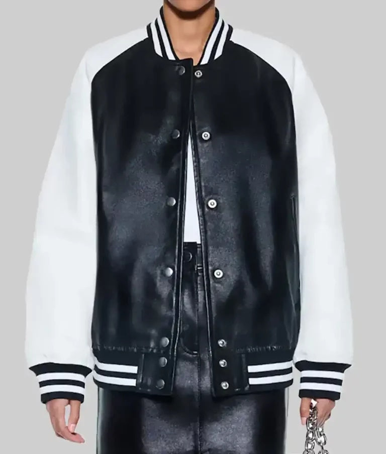 Women’s Black and White Leather Varsity Jacket