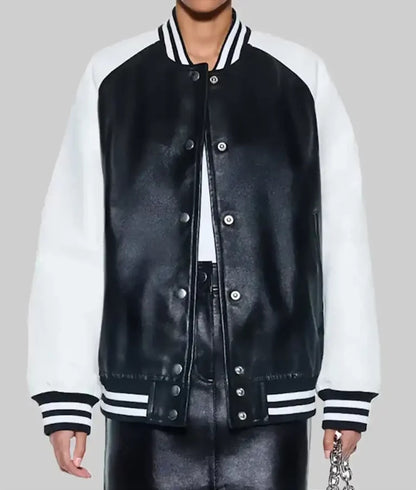 Women’s Black and White Leather Varsity Jacket