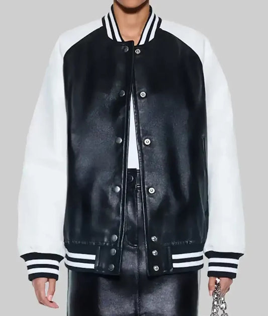 Women’s Black and White Leather Varsity Jacket