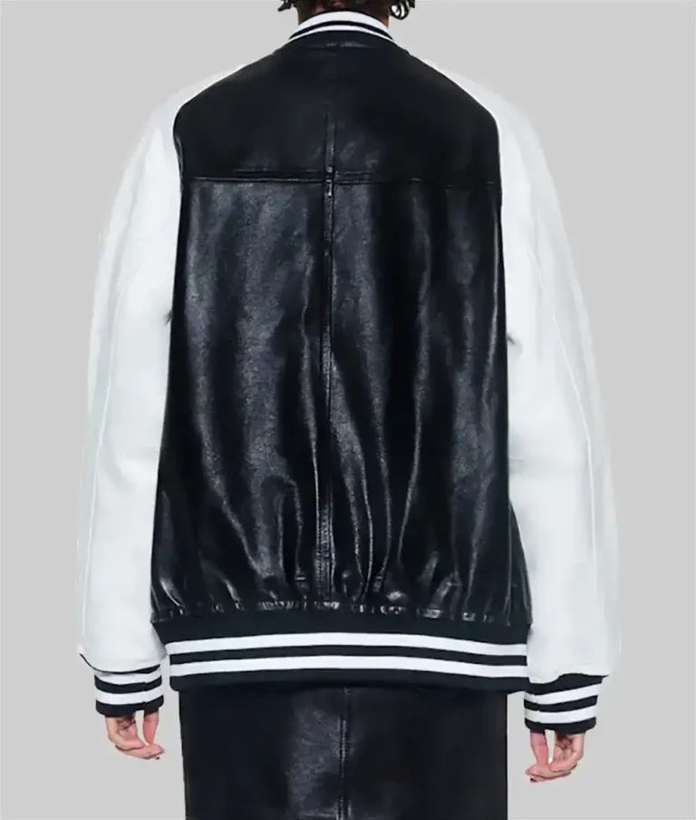 Women’s Black and White Leather Varsity Jacket