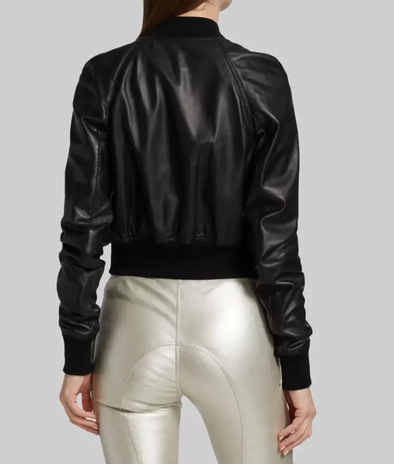 Women’s Classic Black MA-1 Bomber Leather Jacket