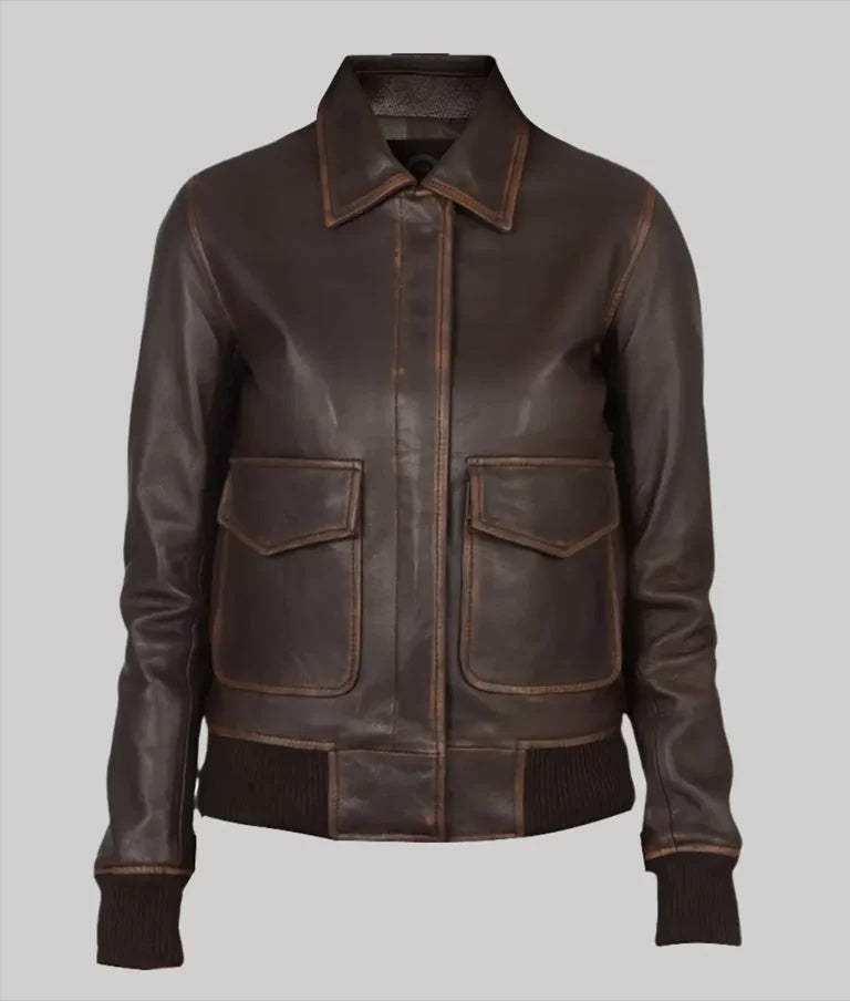 Women’s Brown A-2 Bomber Leather Jacket
