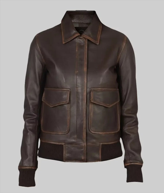 Women’s Brown A-2 Bomber Leather Jacket